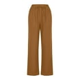 thumbnail image 5 of Charella Womens Linen Pants Lightweight Straight Leg Drawstring Trousers with Pockets Plus Size Pants S-5xl (3XL, Brown), 5 of 7