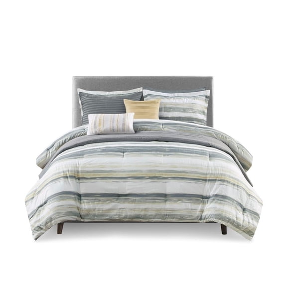 Gracie Mills Javier 8-Piece Tranquil Seersucker Stripe Comforter and Quilt Set Collection - GRACE-12169