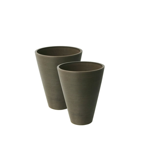 Algreen Valencia Planter, 2 Round Taper Ribbed Planters, 11.4-In. Diameter by 14-In., Chocolate, 2 Pack