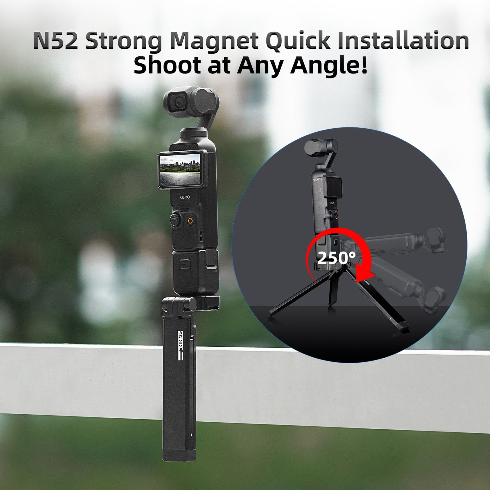 STARTRC Magnetic Foldable Tripod for Action Cameras, GoPro, DJI Pocket, Insta360 – 3-in-1 Aluminum Alloy Mini Tripod, Selfie Stick & Magnetic Mount with 250° Adjustable Head