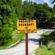 Property Boundary Metal Sign National Forest Land Behind Message 12 x 8 Inch Retro Wall Decor for Garage Basement or Man Cave