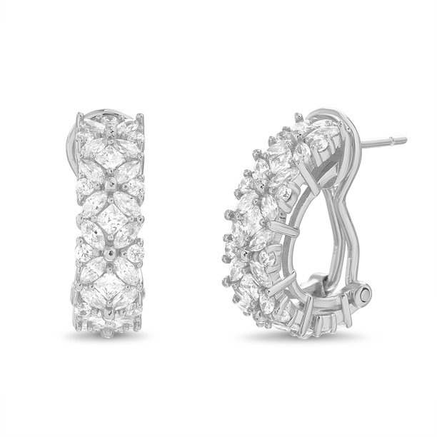 Inspired by You Fancy Cut Prong Set Cubic Zirconia Flower Pattern Hoop