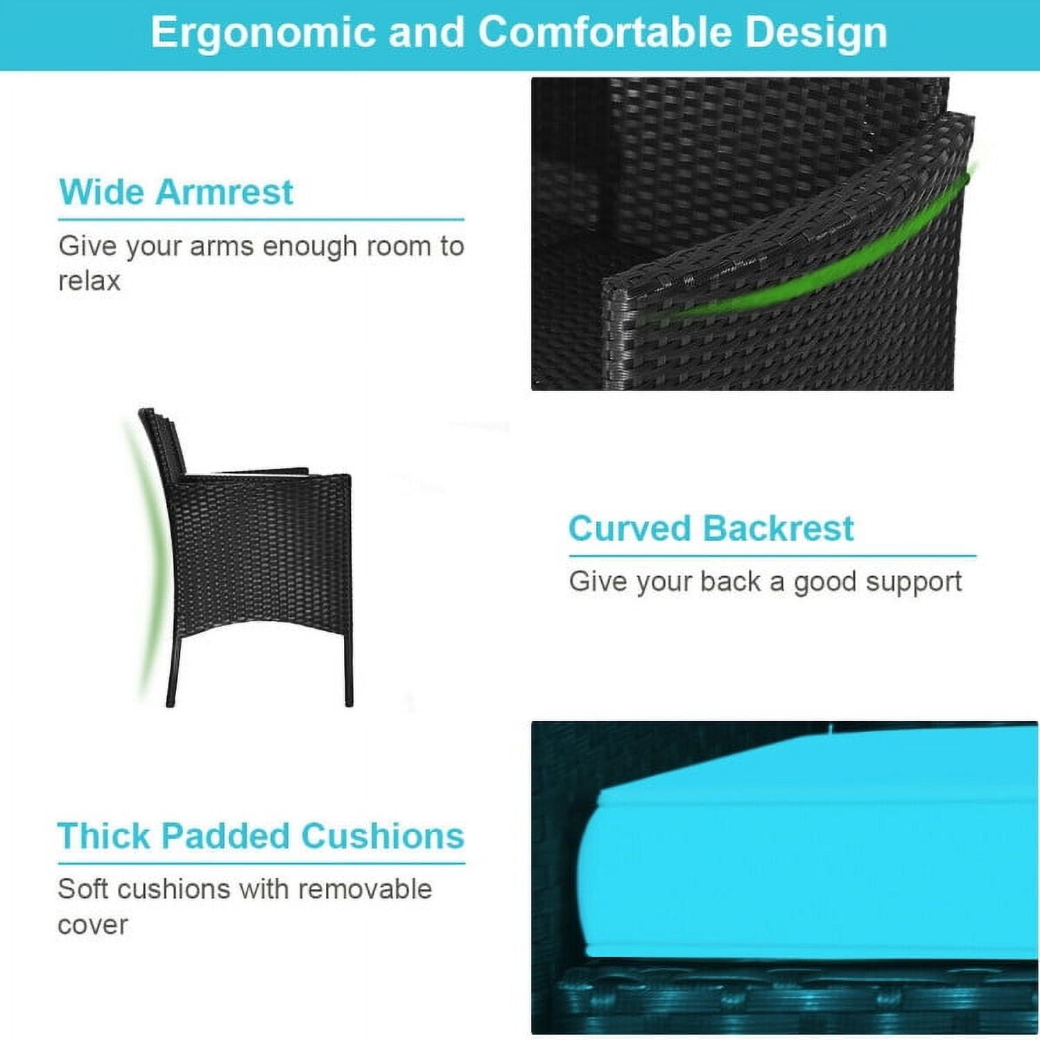Aimee Lii Modern Patio Conversation Set with Built-in Coffee Table and Cushions, Balcony Chair, B-Turquoise