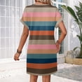 thumbnail image 6 of Women's Striped Print V-Neck Short Sleeve Casual Dress with Pocket, Pullover Summer Dress, Comfortable Loose Fit, Fashionable Ladies Daily Wear,Coffee,3XL, 6 of 7