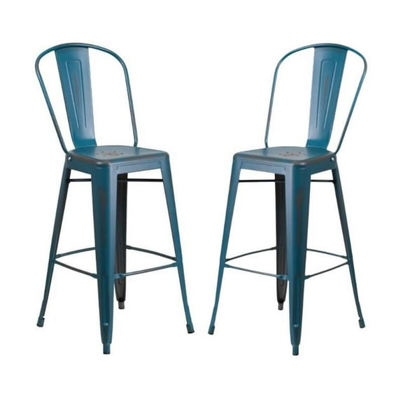 Home Square 30" Metal Bar Stool in Distressed Kelly Blue - Set of 2