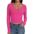 thumbnail image 1 of GHSDFBB Women's Long Sleeve V Neck Crop Top Ribbed Knit Slim Fitted Basic T-Shirts, 1 of 7