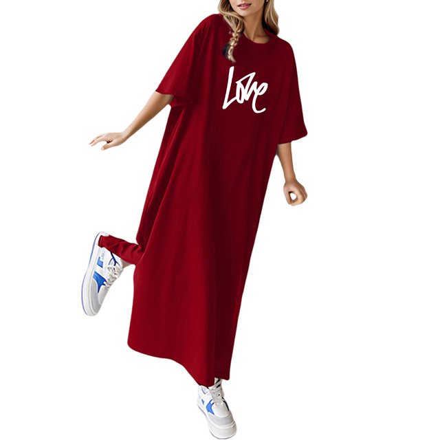 Vestido holgado informal de verano con estampado floral para mujer - Vestido largo tipo camiseta de manga corta, ligero, para todas las ocasiones