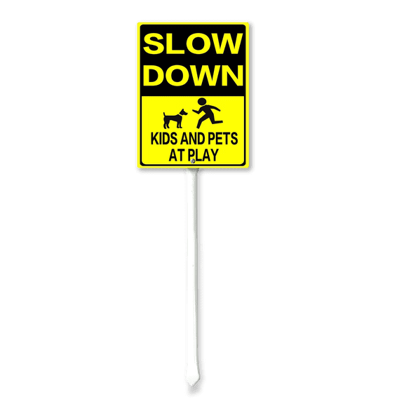 Eveokoki Slow Down Kids And Pets At Play Yard Sign with Stakes 8in×12in, Sturdy Aluminum Yard Signs Rust Free, Street Slow Down Decorations Sign Traffic Signs for Garden Lawn Street Outdoor