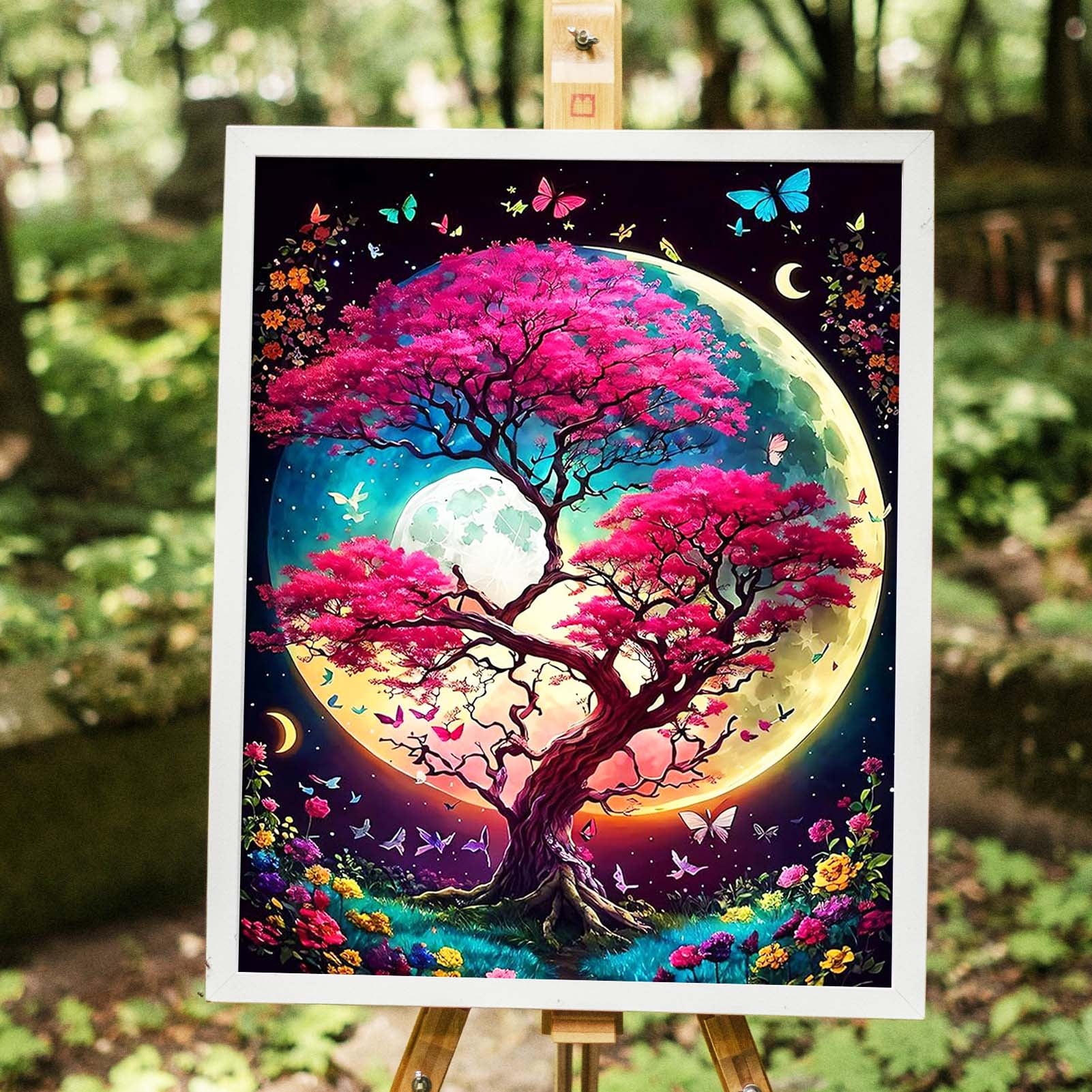 JYLMOOD Paint by Numbers for Adults Kits, DIY Easy Painting by Numbers for Gift Home Wall Decoration 16x20in without Frame-Moon tree
