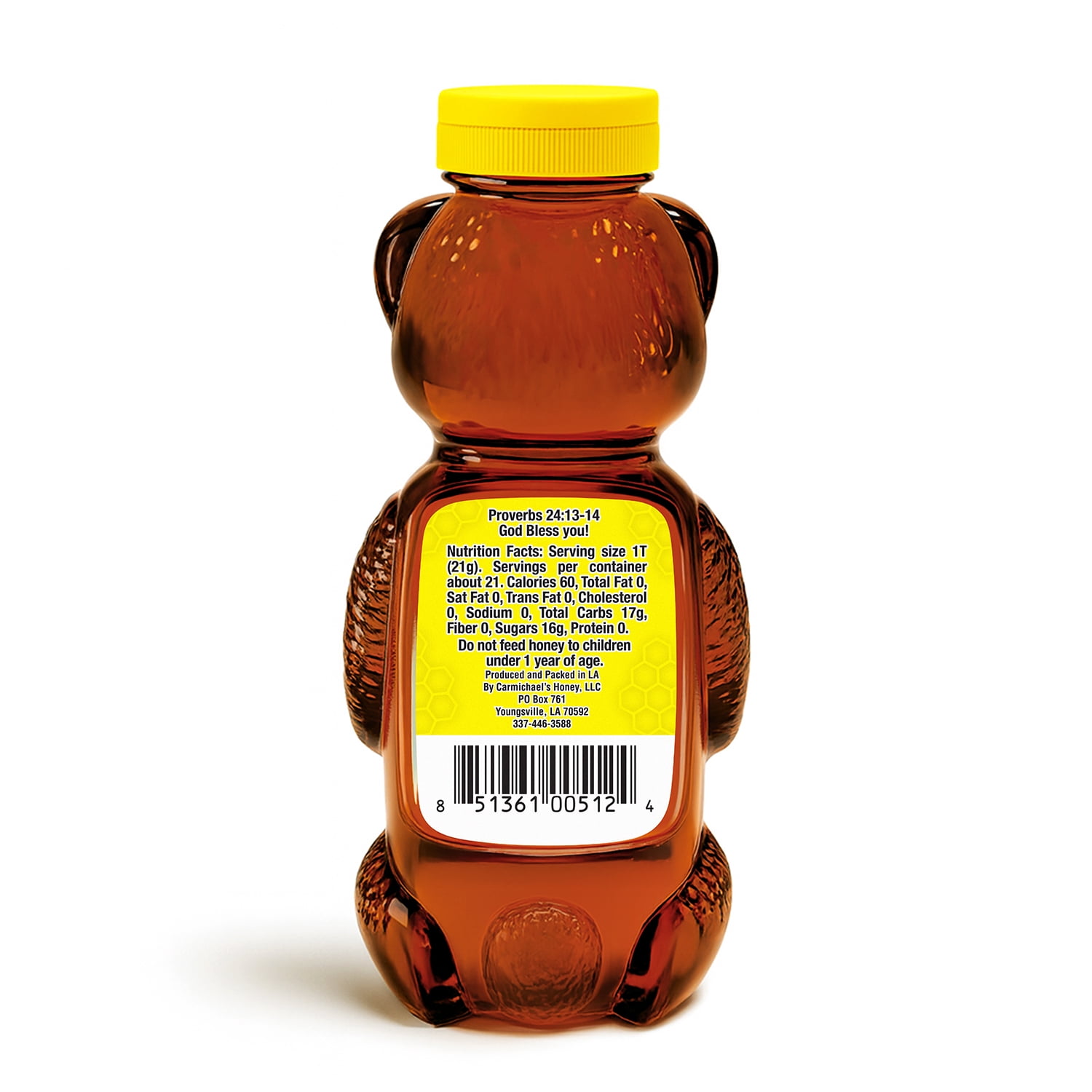Carmichael’s Honey 100% Pure Raw & Unfiltered Louisiana Honey, 12 oz Bear Bottle - Everyday Sweetener for Drizzling and Recipes