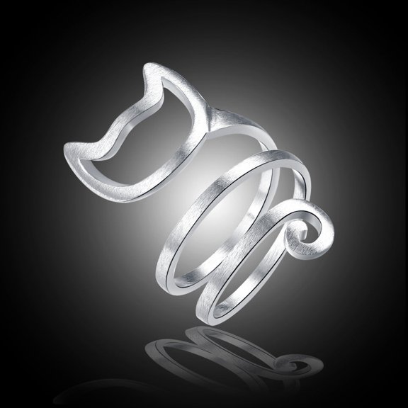 Womens Adjustable Matte Cat Ring Kitten Animal Finger Ring Durable Alloy Wrap Design Jewelry Gift For Cat Lovers