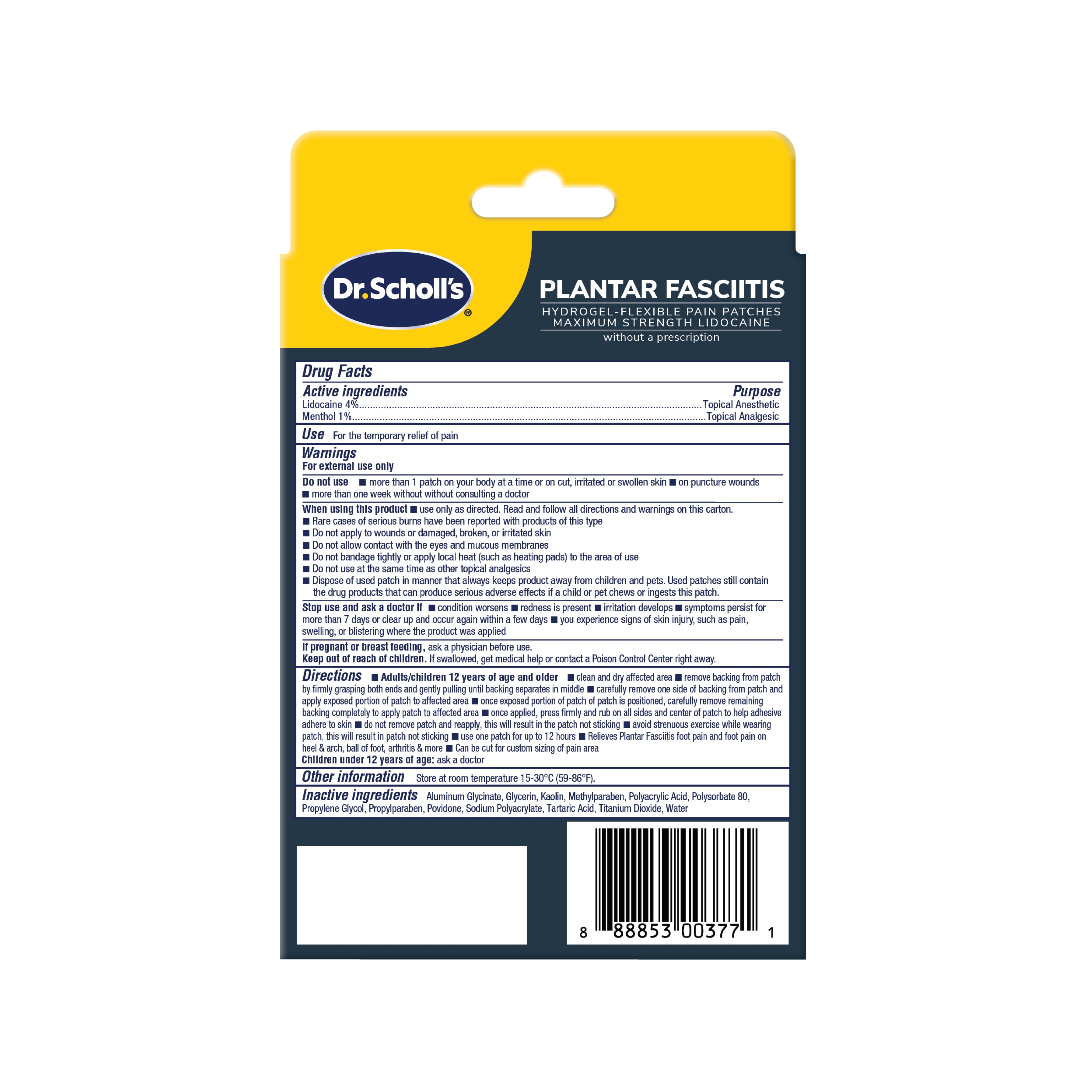 Dr. Scholl's Plantar Fasciitis Pain Relief Patches with Lidocaine and Menthol, 8 Count