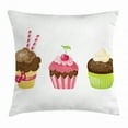 thumbnail image 1 of Dessert Throw Pillow Cushion Cover, Puffy Party Cupcakes Rolled Wafers Stucked in the Creamy Toppings Cherry Frostings, Decorative Square Accent Pillow Case, 24 X 24 Inches, Multicolor, by Ambesonne, 1 of 2