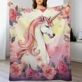 thumbnail image 3 of MDO Levens Unicorn Throw Blanket Gifts for Women Girls, Pink Flowers Print Decor for Bedroom Living Room Birthday Christmas, Soft Cozy Home Lightweight Throw Blankets Black Twin 60"x80", 3 of 6