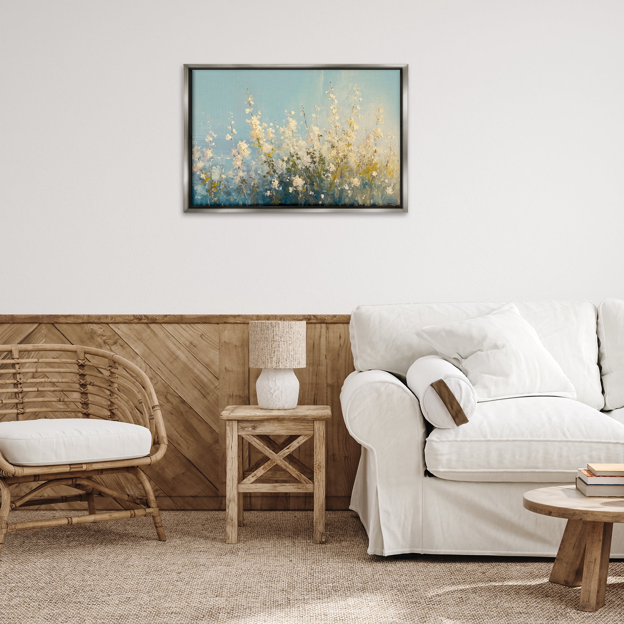 Stupell Industries Blooming Spring Garden Abstract Painting Gray Floater Framed Canvas Art Print Wall Art, 31 x 21