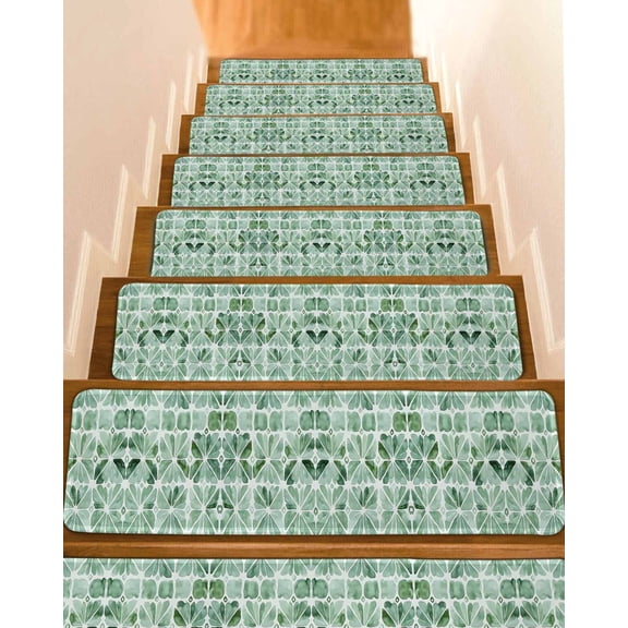 Abstract Color Block Non-Slip Stair Treads for Wooden Steps, 15 Pack 8x30 Inches Carpet Stair Mats with Adhesive Backing, Noise-Reducing Step Covers for Indoor Stairs, Easy to Install & Residue-Free