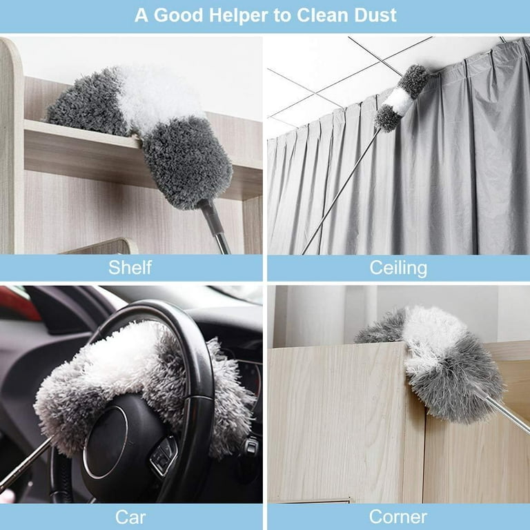 Extendable Microfiber Feather Duster – 55-Inch Telescoping Pole, 360° Bendable Head For Ceiling Fans & Cobwebs