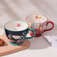 thumbnail image 5 of Colorful, large-capacity, hand-painted floral ceramic mug | Reusable coffee cup with handle, also suitable as a bowl for breakfast milk and yogurt.  An ideal gift for family and a must-have accessory, 5 of 15