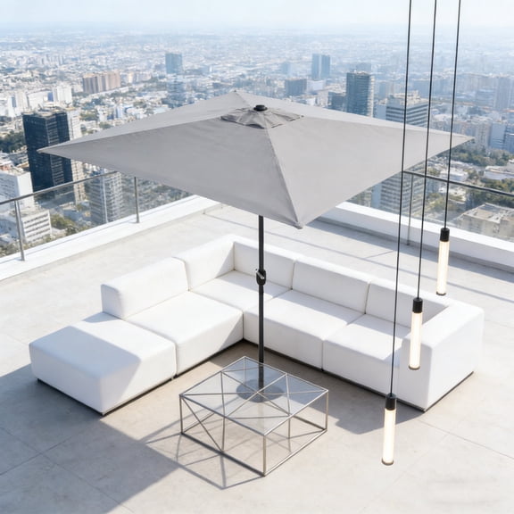 KIOOTTO 6.5 x 10 Ft Rectangular Patio Umbrella with Push Button Tilt & Crank, UV-Resistant Outdoor Market Umbrella for Dining Table, Pool & Deck, Gray (Base Not Included)