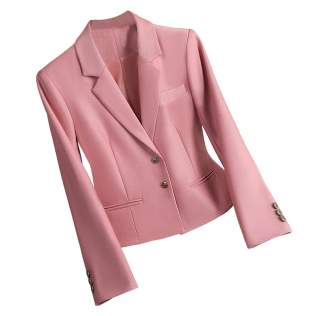 Suit Jacket for Women with Notched Lapel and Button Closure, Solid Color Design, Polyester-Spandex Blend, Regular Length, Casual Wear
