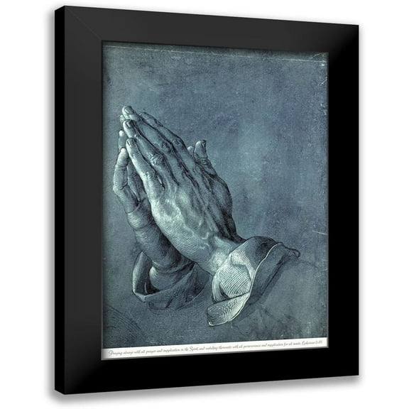 Durer, Albrecht 11x14 Black Modern Framed Museum Art Print Titled - Praying Hands with Verse