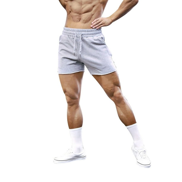 Pantalones cortos elásticos de entrenamiento para sentadillas para hombre - Algodón, color liso, tallas M-XXXL, estilo playero/casual, fácil cuidado