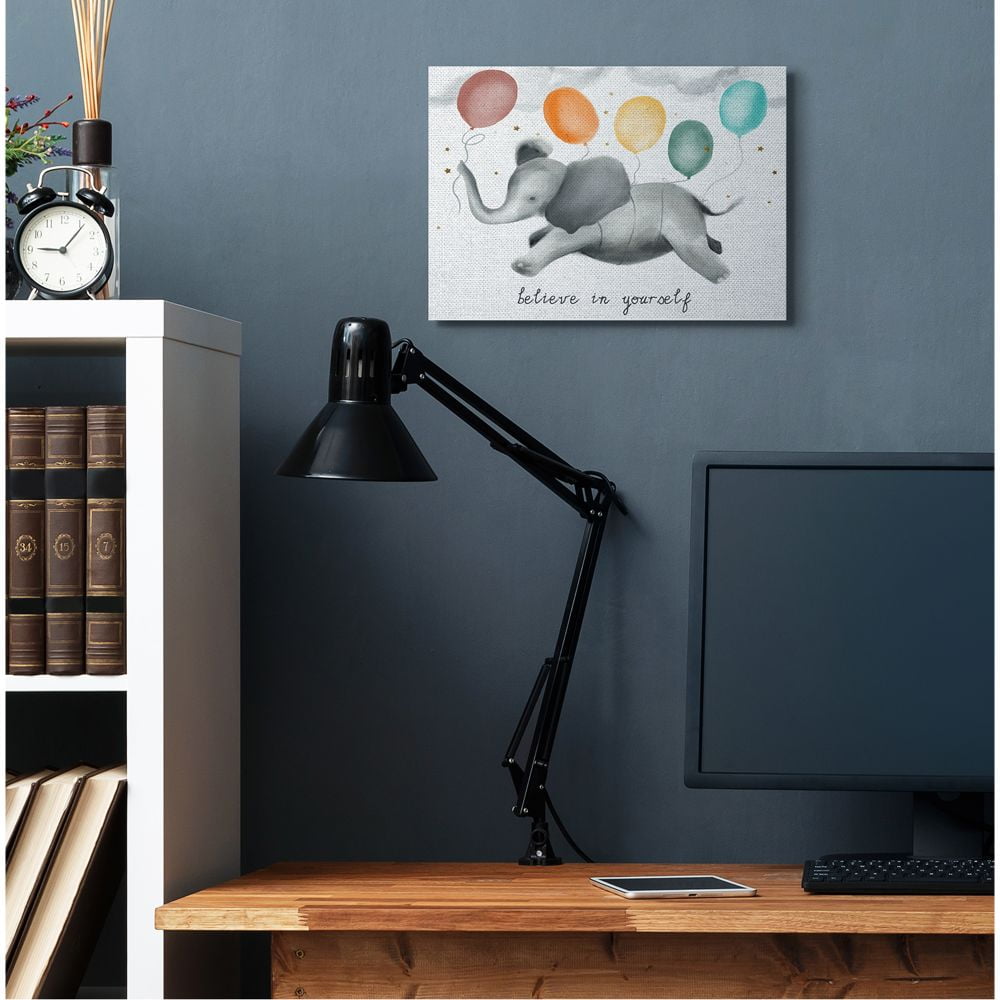 Believe In Yourself Balloon Elephant Kids Design Stretched Canvas Wall Art by Daphne Polselli