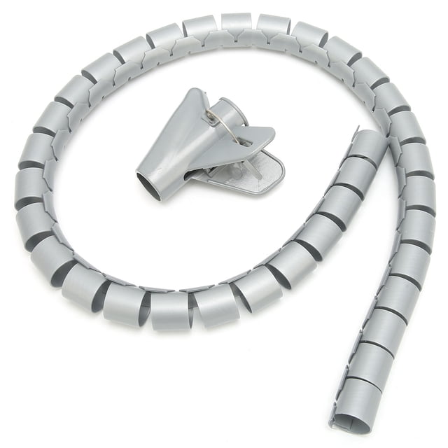 Organizador de cables en espiral, tubo de enrollado abierto con clip, 10 metros, gris, diámetro 10 mm