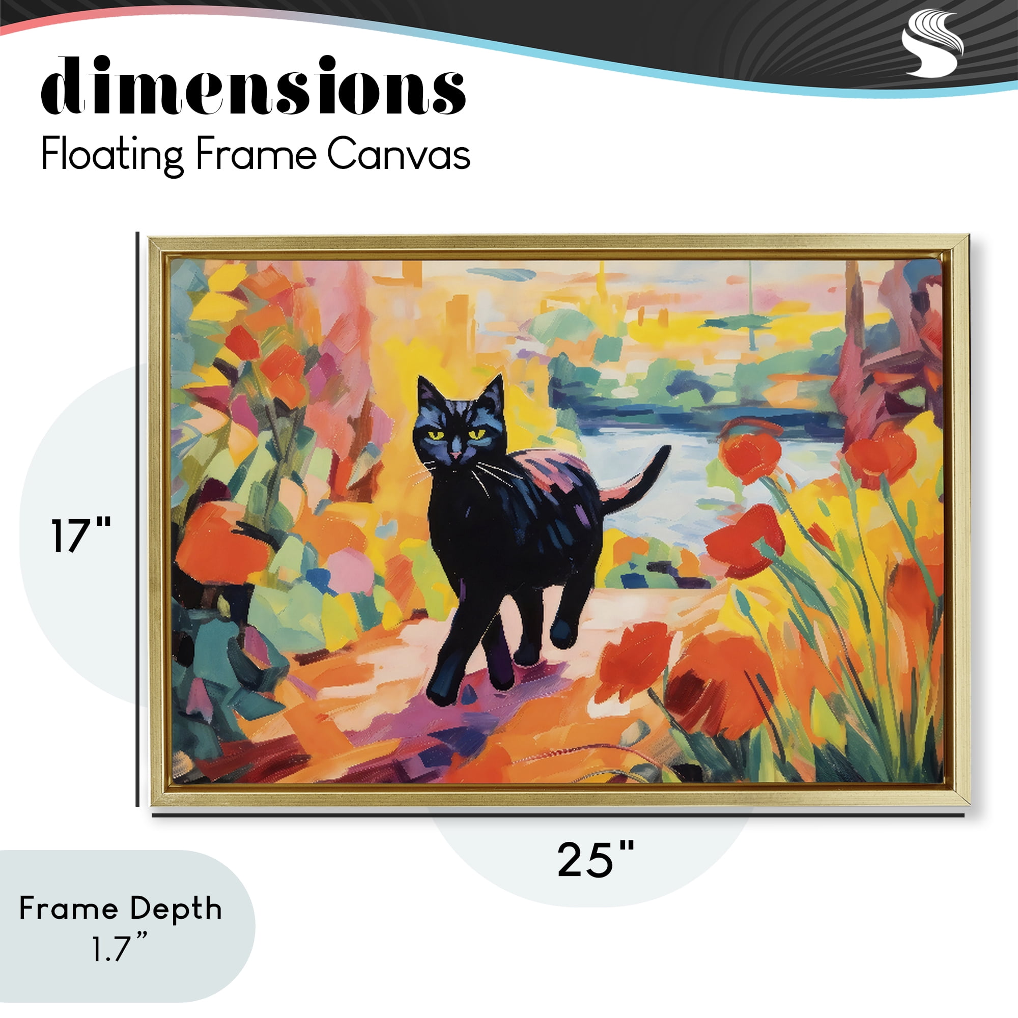 Stupell Industries Sunlit Black Cat in Garden Gold Framed Floater Canvas Wall Art, design by Creative Studio