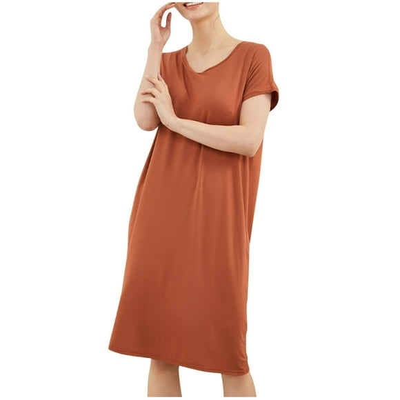 Jgppe Women's Summer Dresses Casual T Shirt Dress Solid Color Loose Short Sleeve Tunic Dress Sleepshirt Pajamas
