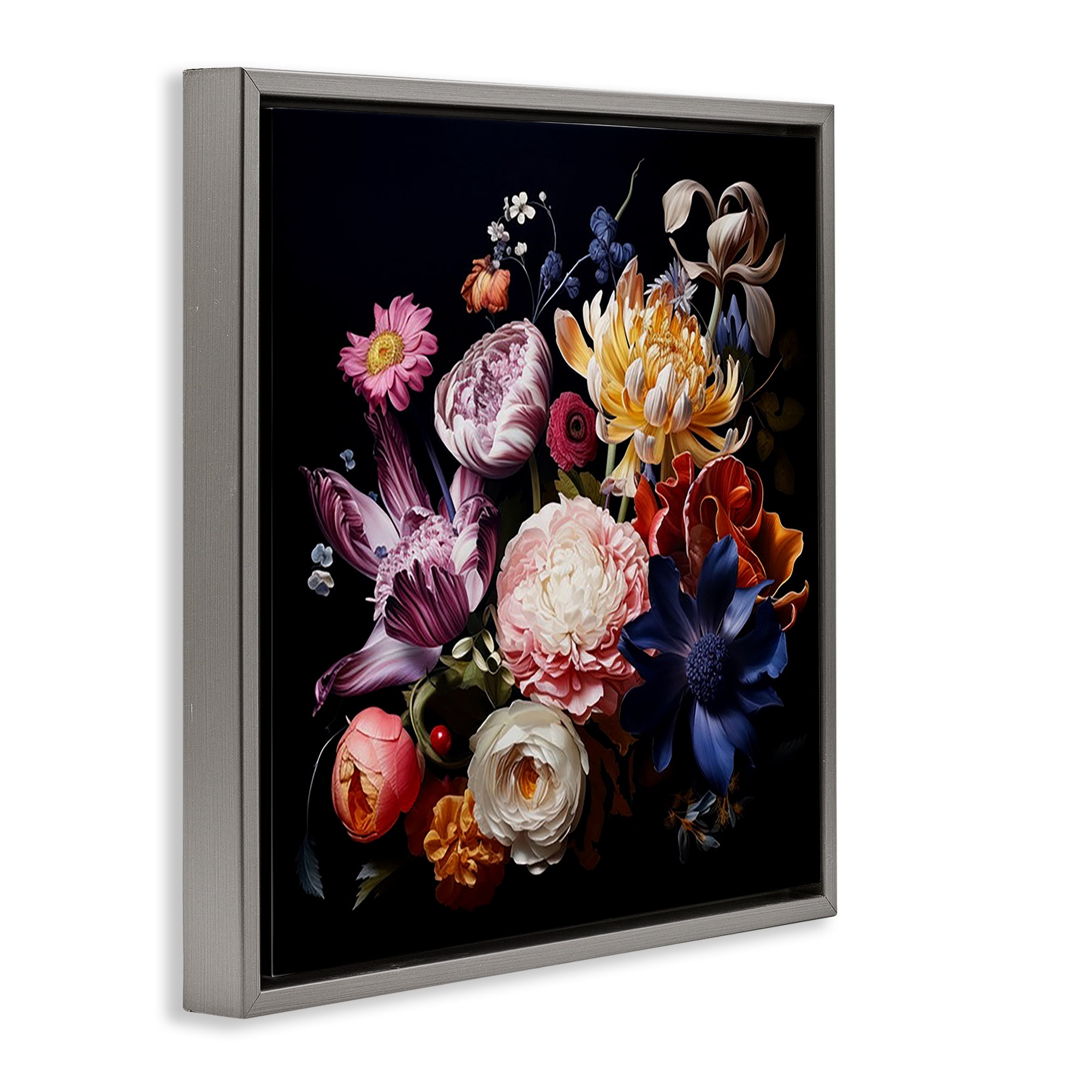 Stupell Industries Vintage Botanical Life Plants & Flowers Painting Gray Floater Framed Canvas Art Print Wall Art, 18 x 18