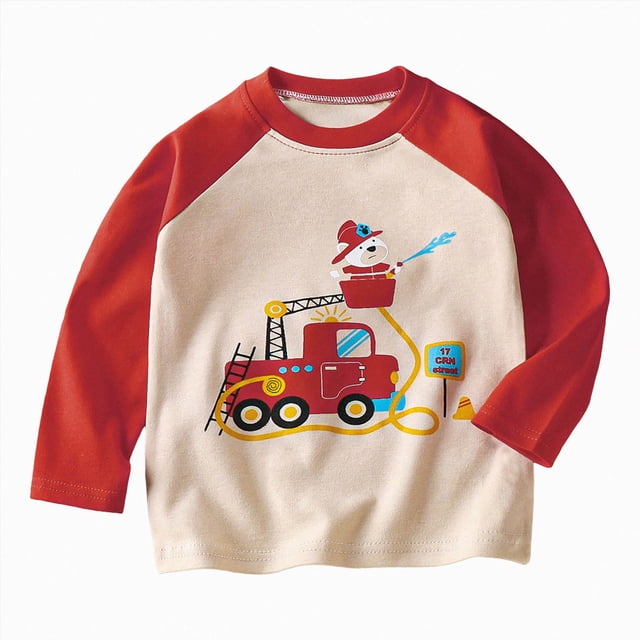 Splozh T-Shirt pour Enfants Mignon d'Été à Manches Longues T-Shirts Graphiques T-Shirt pour Enfants Chemise Décontractée pour Enfants Chemise Coupe Régulière pour Enfants, Rouge, 5-6 Ans