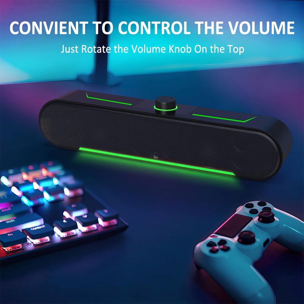 HiFi Stereo Bluetooth Computer Speakers, 2x3W Dual Drivers & Bass Diaphragms, USB Wired + Bluetooth Dual Connection, Top Volume Knob, Colorful Breathing LED for PC, Desktop, Laptop & Monitor
