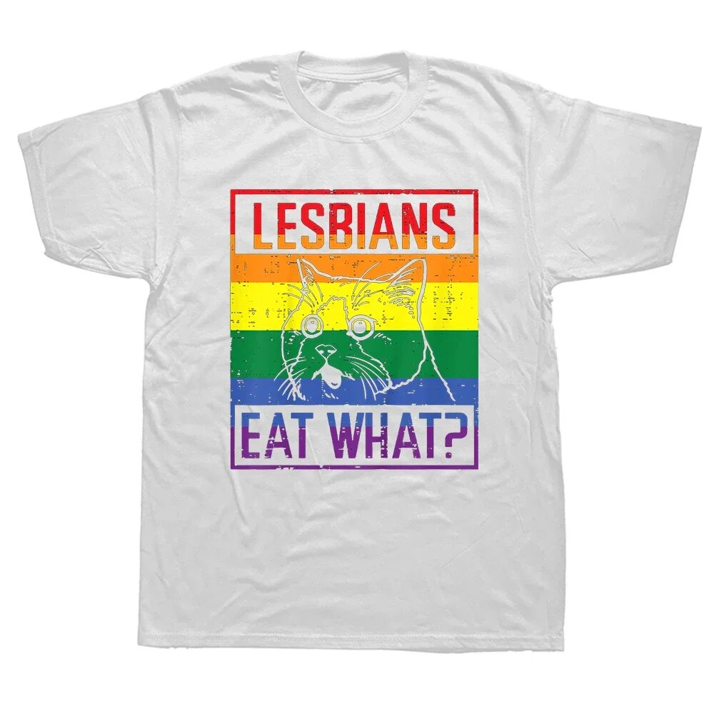 Lesbians Eat What Cat Funny Humor Lgbtq Pride Flag T Shirts Graphic 