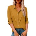 thumbnail image 2 of Otntypg Womens Button Down Linen Shirts Casual V Neck Rolled Up Long Sleeve Tops Elegant Dressy Blouses Business Casual Outfits Gold XXXXL, 2 of 8