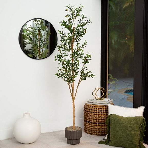 Nearly Natural Artificial Potted Olive Tree - 6' - Green