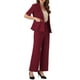 thumbnail image 4 of Conjunto de traje de oficina para mujeres INSPIRE CHIC, blazer de manga corta de un botón y pantalones de traje XS burdeos, 4 of 6