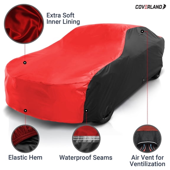 iCarCover Waterproof All Weather Premium Plus Car Cover (145" - 154" L), 2-Tone - Black & Red