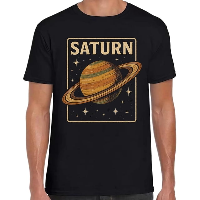 Saturn Planet - playera con gráficos de sistema solar y estrellas, regalo de estilo soleado, color negro, unisex