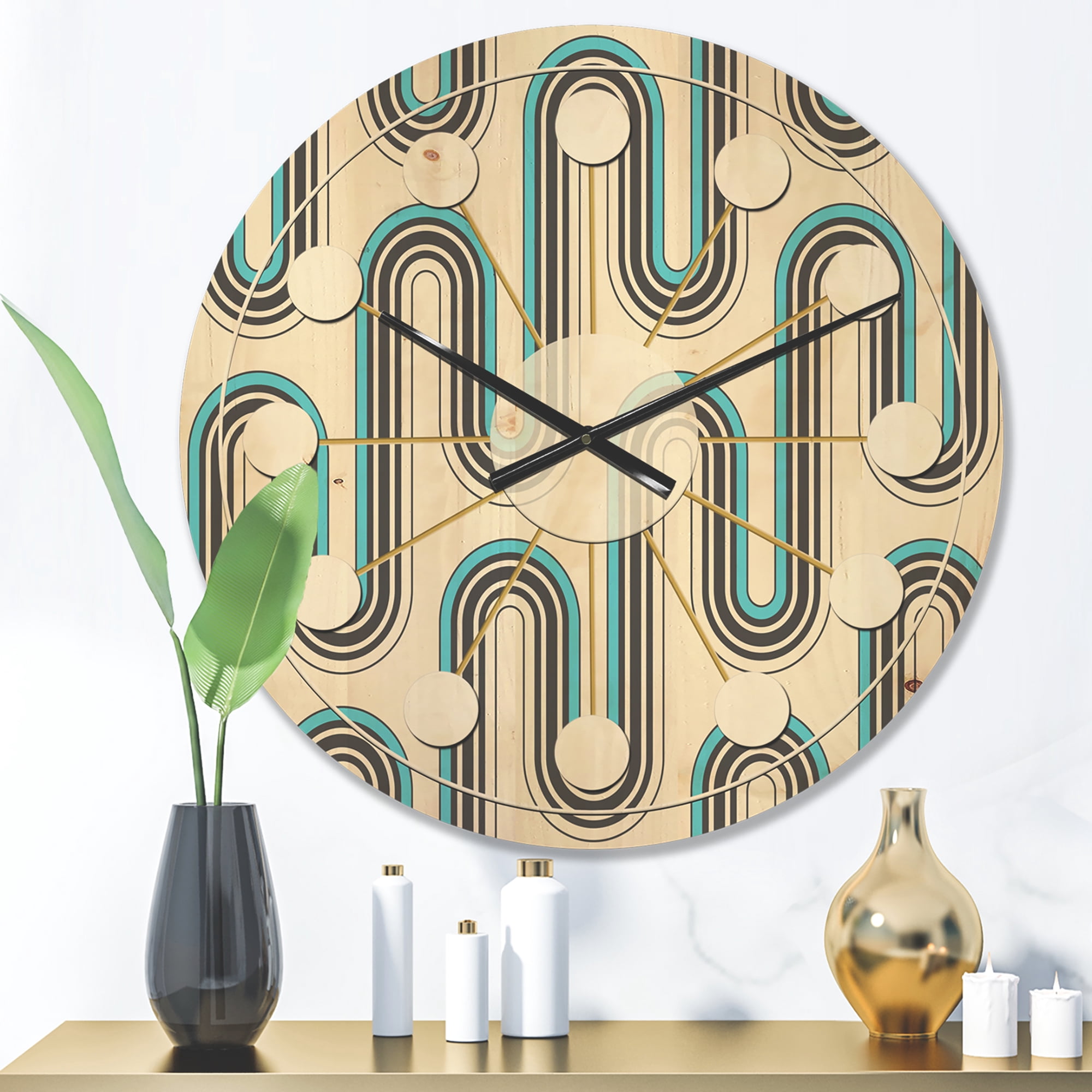 Designart 'Geometrical Abstract Retro Minimal Pattern IV' Mid-Century Modern Wood Wall Clock