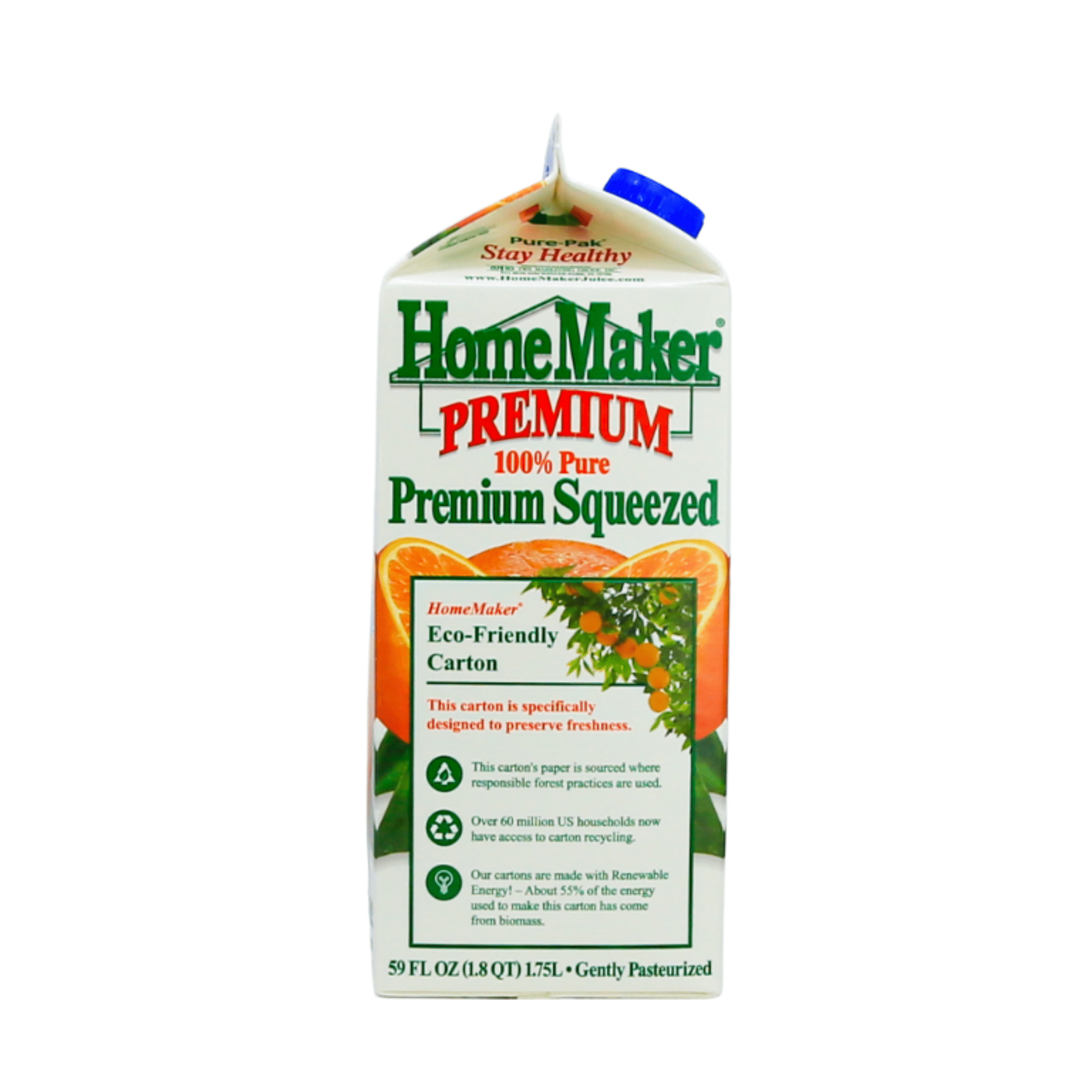 HomeMaker, 100% Premium, Calcium & Vitamin D Orange Juice, Refrigerated Light 59 fl oz Carton Box