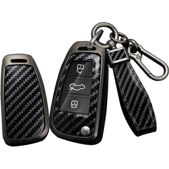 Carbon Fiber Pattern Blue Flip Key Fob Cover Case Fit for Audi A1 A3 Q3 Q7 TT S3 R8 Accessories Keyless with Keychain