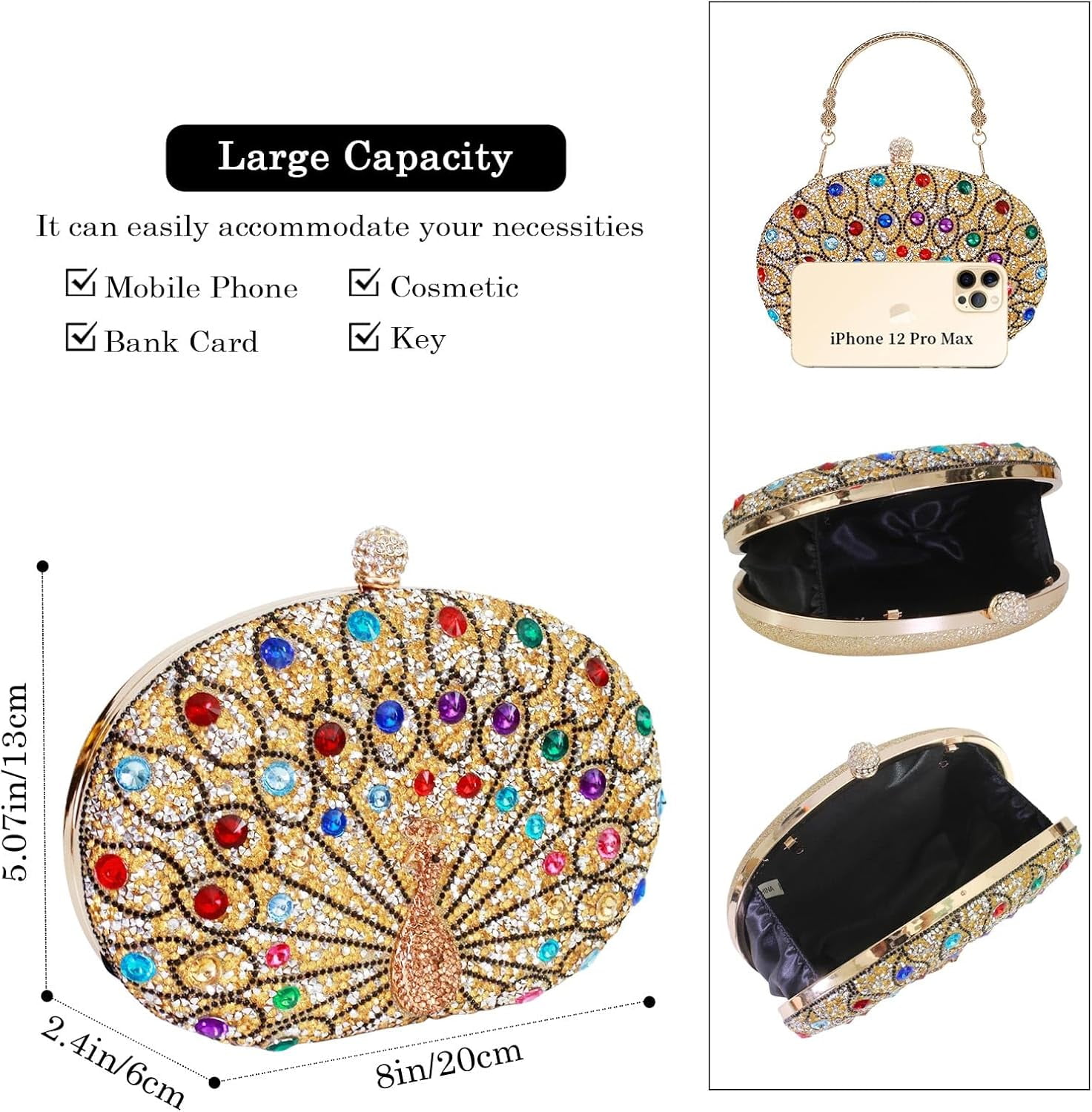 Womens Vintage Beaded Rhinestone Peacock Clutch Purse Handmade Crossbody Bag Evening Handbag For Wedding Party Prom
