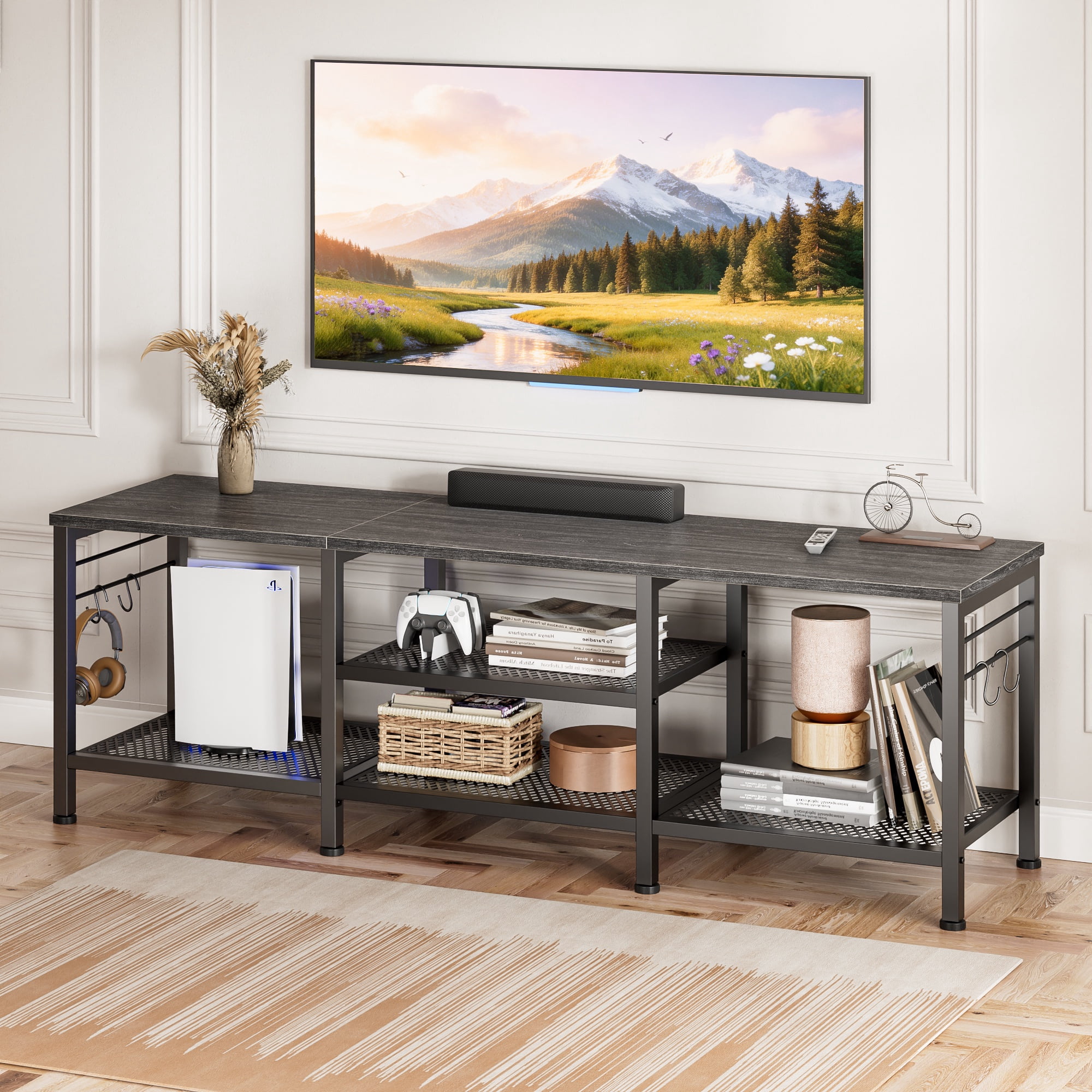 Tydimor Modern TV Stand for TVs up to 65" TVs, Media Console Table for Living Room, Entertainment Center with Storage, Light Black Oak