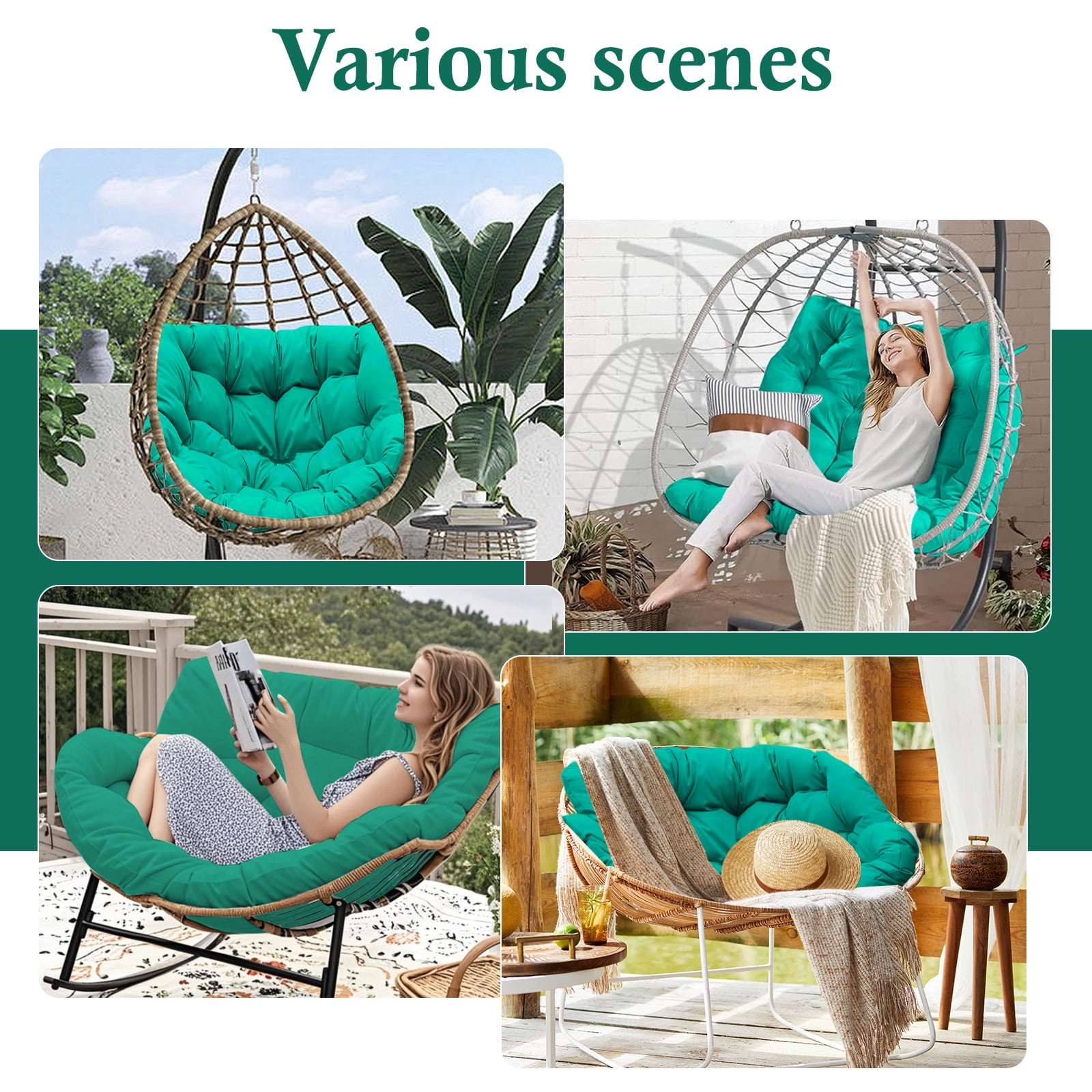 Egg Chair Cushion Replacement Waterproof – Outdoor Rocking Chair Cushions 6.3" Thick UV Resistant with 6 Straps for Patio, Balcony, Garden, Lake Blue