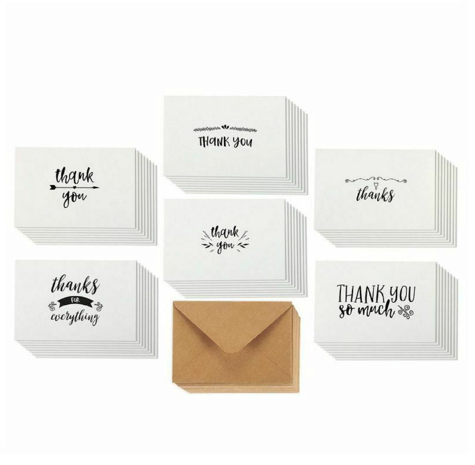 Handwritten Style 4x6 48Pack Thank You Cards Blank Inside Bulk w