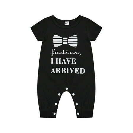 

ZIYIXIN Infant Baby Summer Jumpsuit Letter Print Crew Neck Snap Crotch Romper Toddler Short Sleeve Onesie