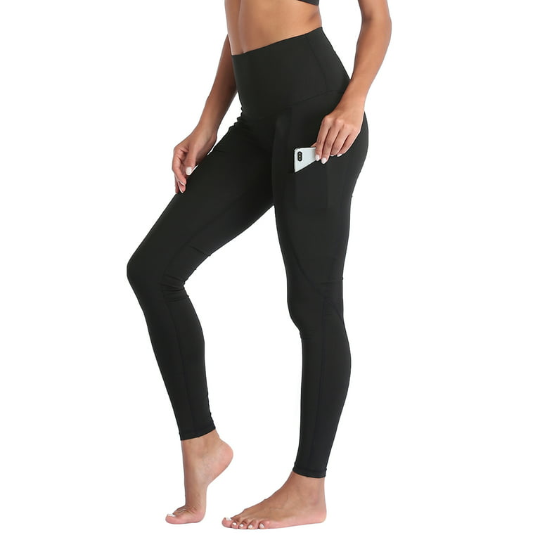 HDE Yoga Pants with Pockets for Women High Waisted Tummy Control Leggings  (Black, L) 