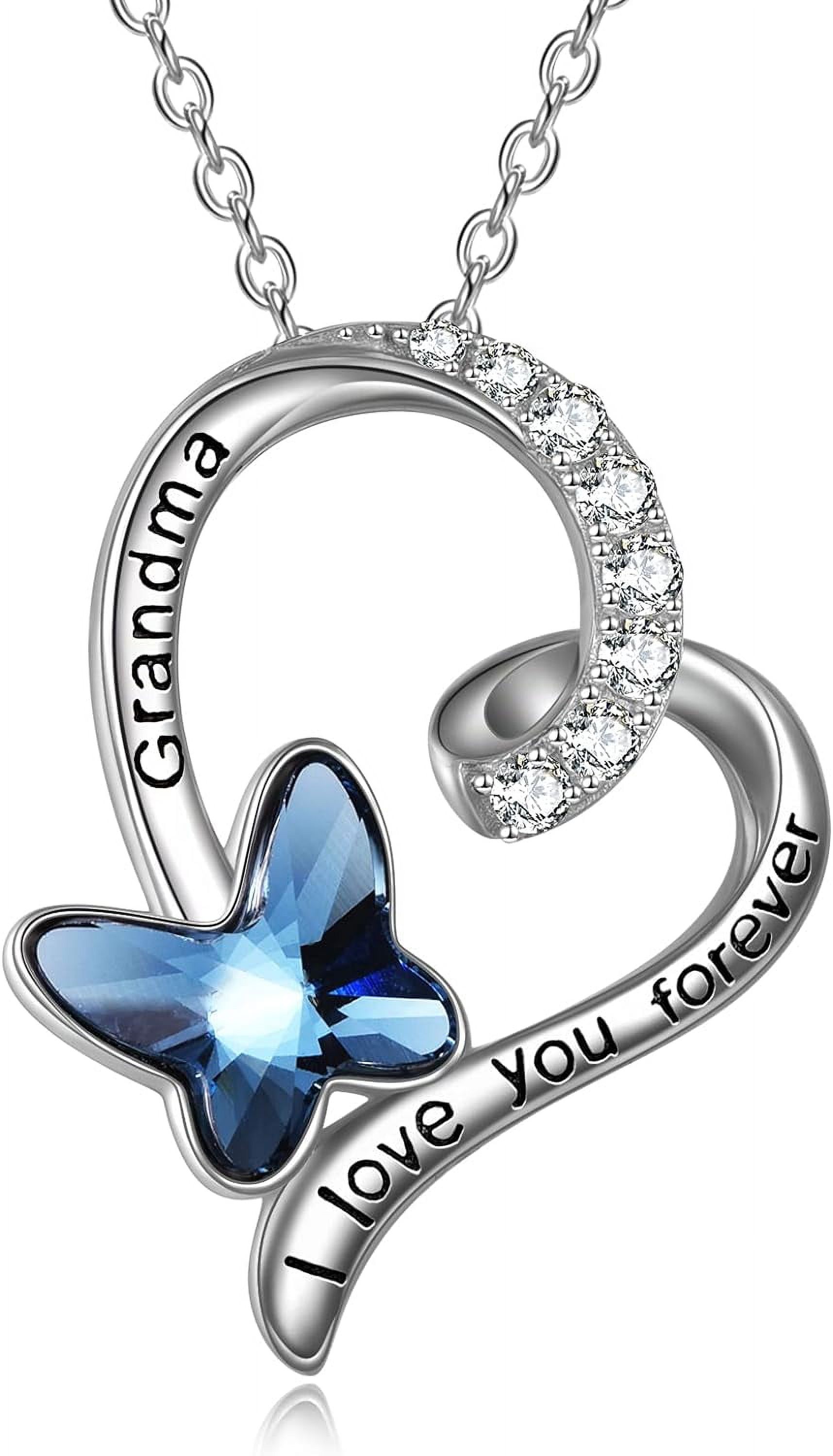 Granddaughter/Grandma/Nana/Daughter/Sister Necklace Gifts for Women 925 Sterling Silver with Blue Butterfly Crystal Heart Necklace, Valentine's Gifts for women