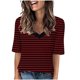 thumbnail image 1 of Camisas Sentuca de manga corta para mujer 2024, blusas informales con cuello en V y rayas sueltas, color vino XXXL, 1 of 5